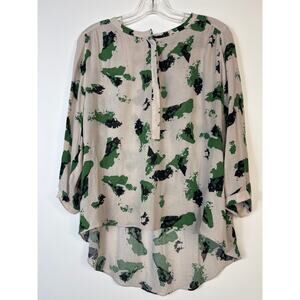 Essentiel Antwerp Abstract Brushstroke Blouse EU38/US Medium Green Black Modern